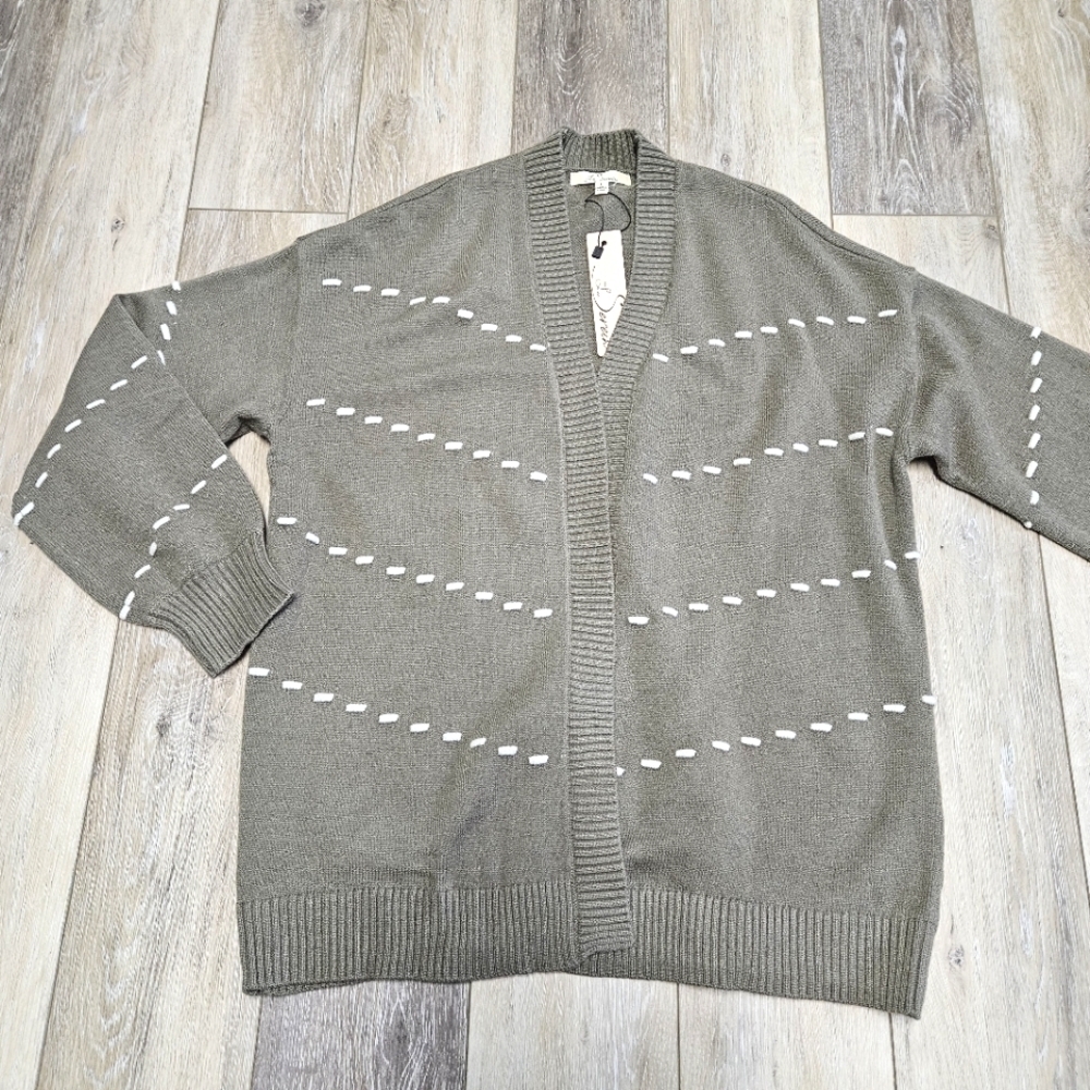 Les Serein Stitch Fix Petunia Open Cardigan Sweater Olive Green Women's Large